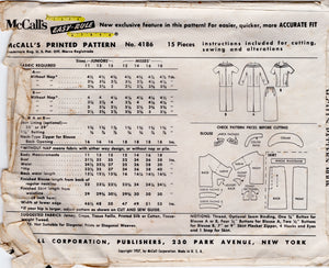 1950’s McCall's Two Piece Dress with Draped Collar and Neck Band - Bust 32” - No. 4186