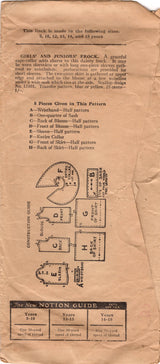 1920's Pictorial Review Girl's Drop Waisted Dress Pattern With Asymmetrical Collar - Bust 30" - No. 4194