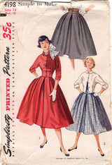 1950's Simplicity Softly Pleated Skirt and Button Front Jacket Pattern - Bust 32" - No. 4198