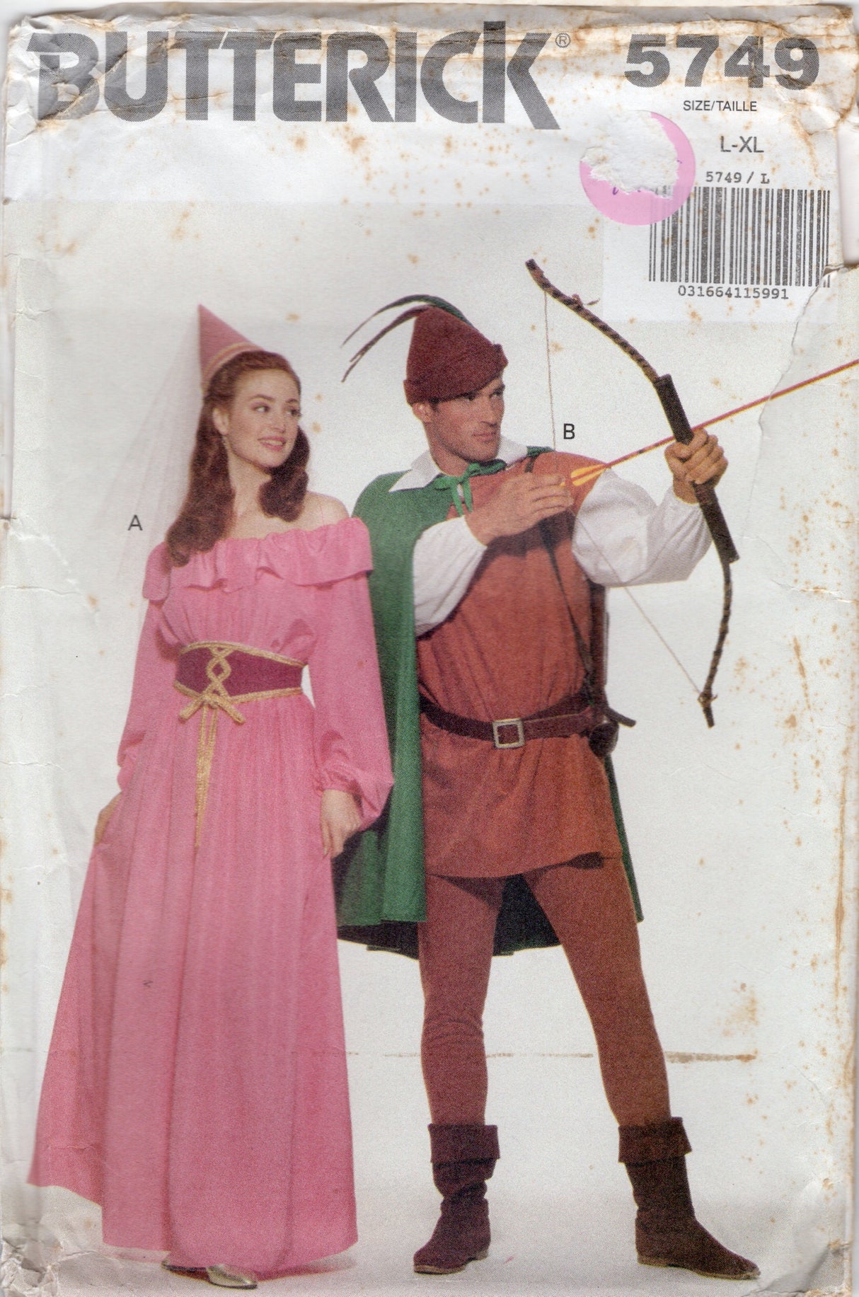 1990's Butterick Robin Hood and Maid Marian Costume Pattern - Bust 38-44" and Chest 42-48" - No. 5749