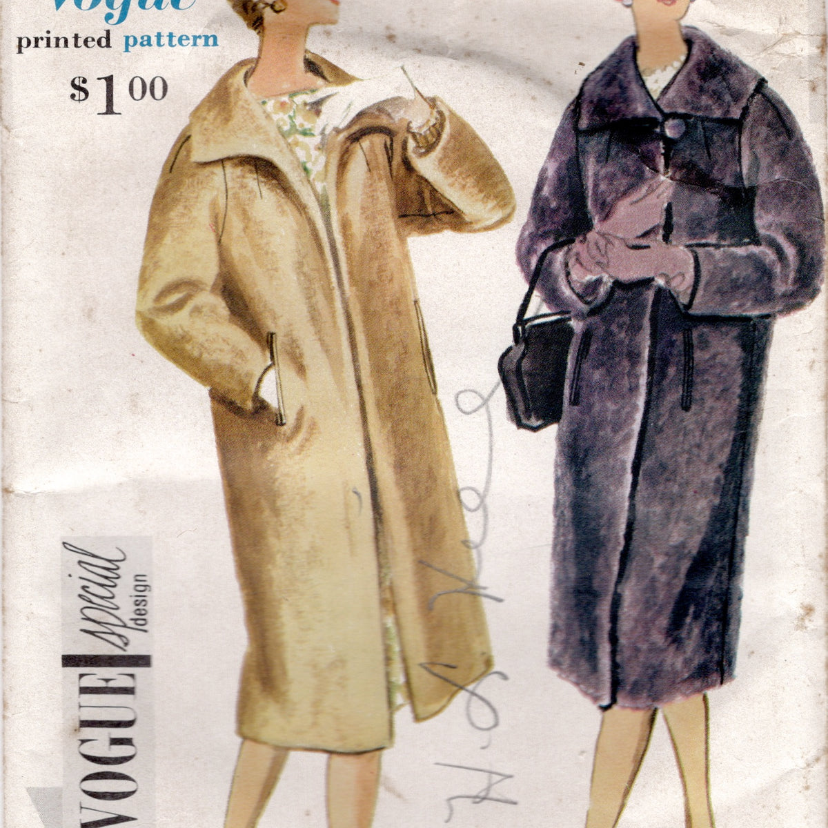 1950's Vogue Special Design Straight Line Coat Pattern with shaped Col ...