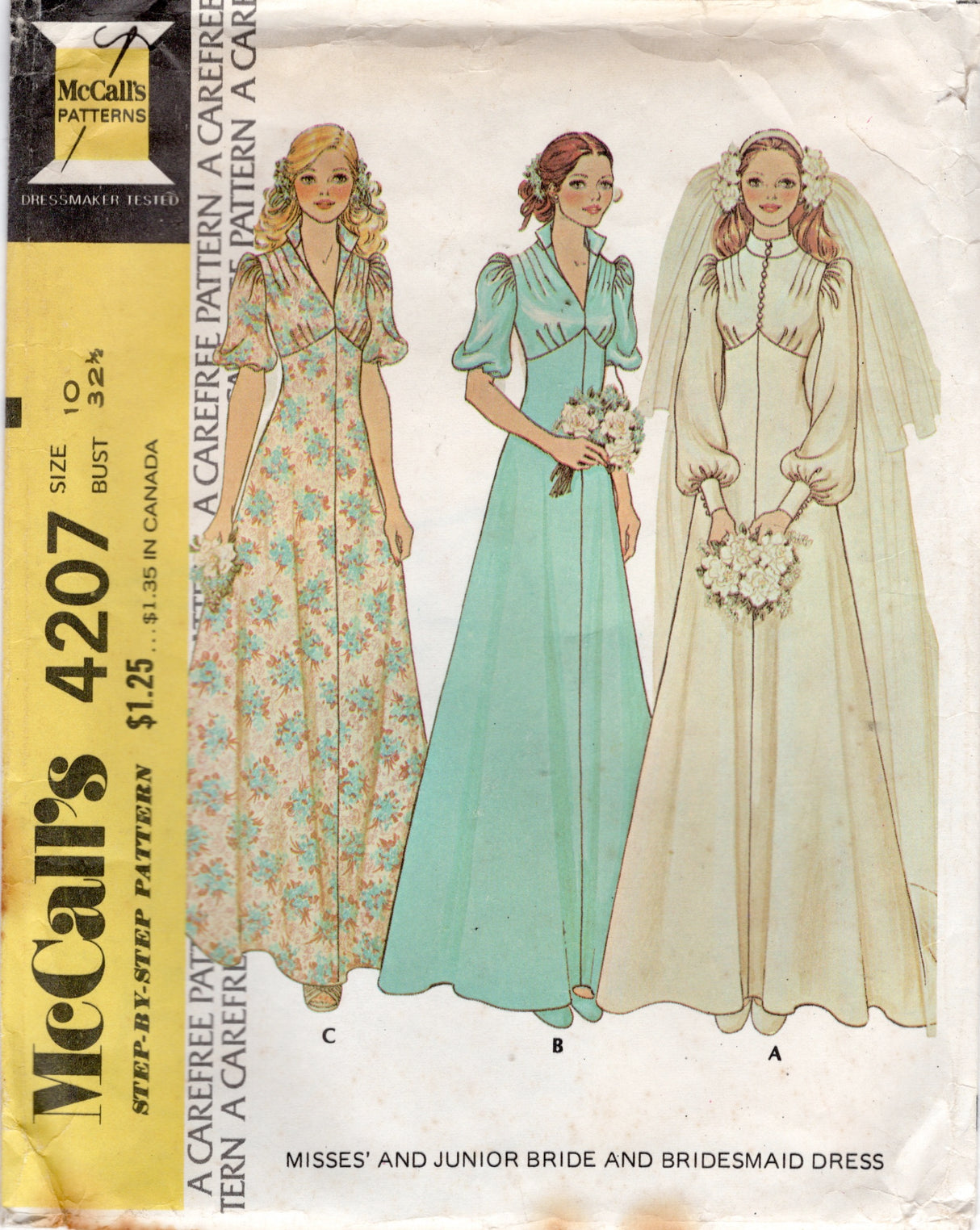 1970's McCall's Empire Waist Wedding or Bridesmaid Dress Pattern - Bust 32.5" - No. 4207