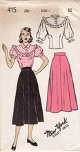 1940's New York by Louise Scott Blouse with Large Ruffle, Puff Sleeves and A line skirt - Bust 31-33" - No. 415