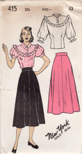 1940's New York by Louise Scott Blouse with Large Ruffle, Puff Sleeves and A line skirt - Bust 31-33" - No. 415