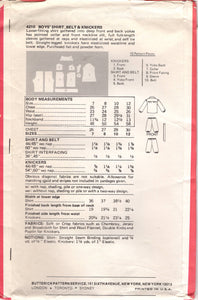 1970's Butterick Boy's Centennial Shirt , Belt and Knickers Pattern - Chest 30" - No. 4210