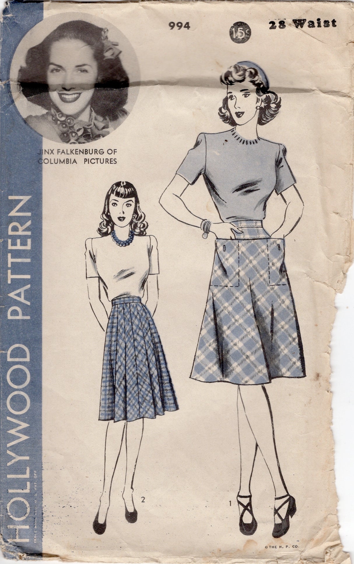 1940's Hollywood Skirts in Two Styles Pattern - Waist 28" - No. 994