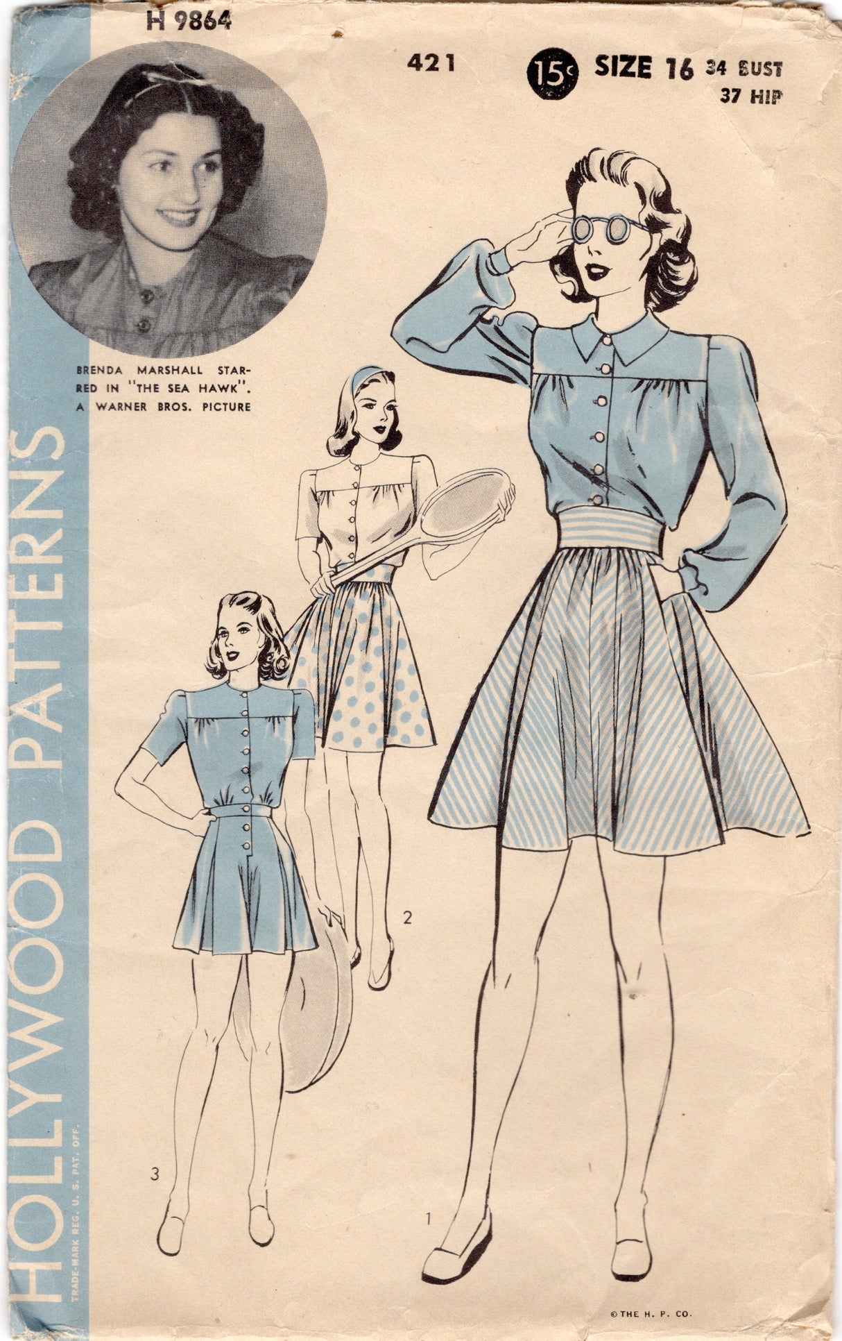 1940's Hollywood Playsuit and Skirt Pattern - Bust 34" - No. 421
