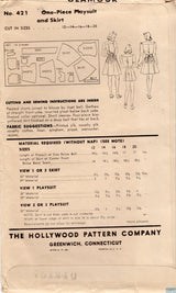 1940's Hollywood Playsuit and Skirt Pattern - Bust 34" - No. 421