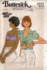 1970's Butterick Halter Top and Crop Tie Top Pattern - Bust 34" - No. 4221