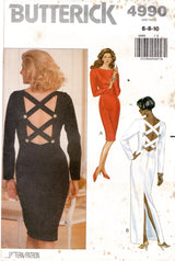 1990's Butterick Sheath Crossover Back Dress Pattern with Pockets - Bust 30.5-31.5-32.5" - No. 4990