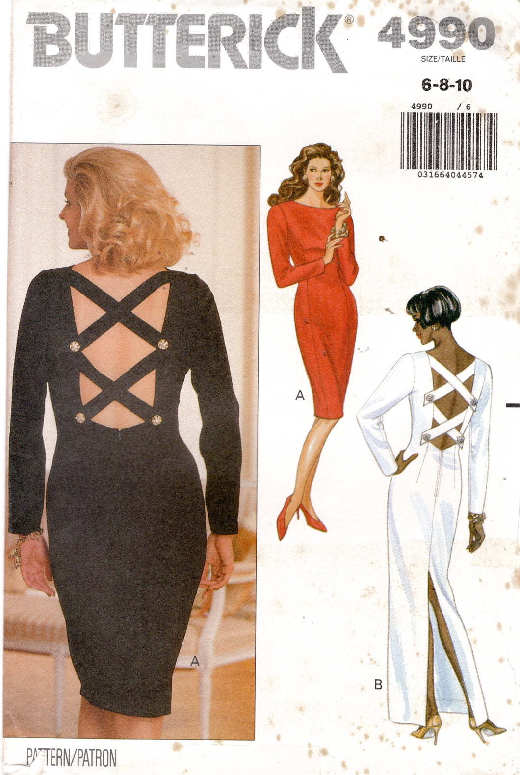 1990's Butterick Sheath Crossover Back Dress Pattern with Pockets - Bust 30.5-31.5-32.5