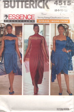 1980's Butterick with Essence Halter Dress Pattern with Crossover skirt and Stole - Bust 30.5-34