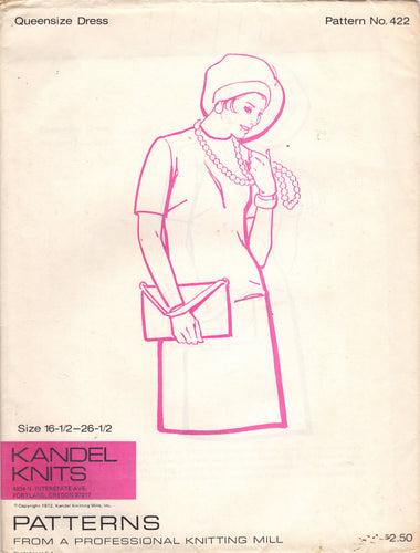 1970's Kandel Knit Basic Shift Dress Pattern - Bust 37-47