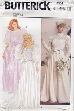 1980's Butterick Wedding Dress Pattern, Sweetheart or High Neckline Bridal Gown and Bridesmaid Dress Pattern - Bust 36