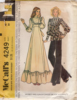 1970's McCall's Gunnesax style Prairie Dress, Top or High Waisted Pants - Bust 34" - No. 4249