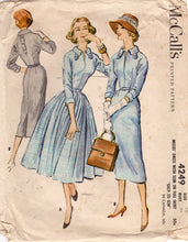 1950's McCall's Fit and Flare or Sheath Dress with Slit Neckline and Tab Accents - Bust 36" - No. 4249