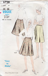1960's Vogue A-line Skirt Pattern with Inverted Pleats- Waist 26" - No. 6728