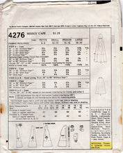 1970's McCall's Hooded Cape Pattern in Three Styles - Bust 30.5-31.5" - No. 4276