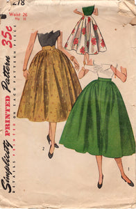 1950's Simplicity Full Circle Skirt - Waist 26" - No. 4278