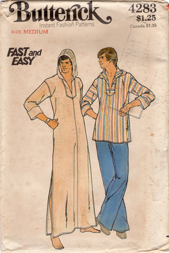 1970's Butterick Men's Pull-Over Hooded Caftan or Top Pattern - Chest 38-40