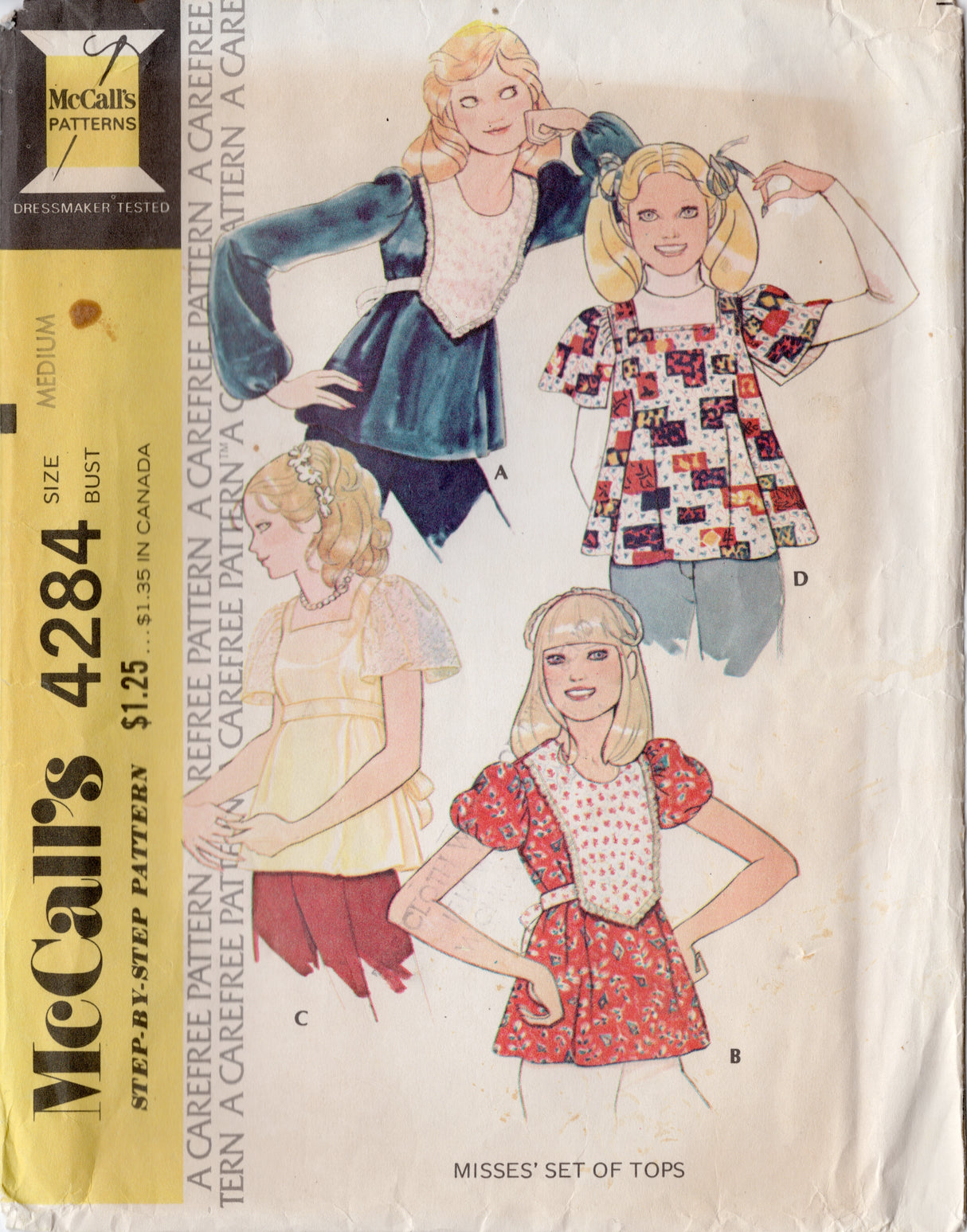 1970's McCall's Bibbed Shirt Pattern - Bust 36-38" - No. 4284