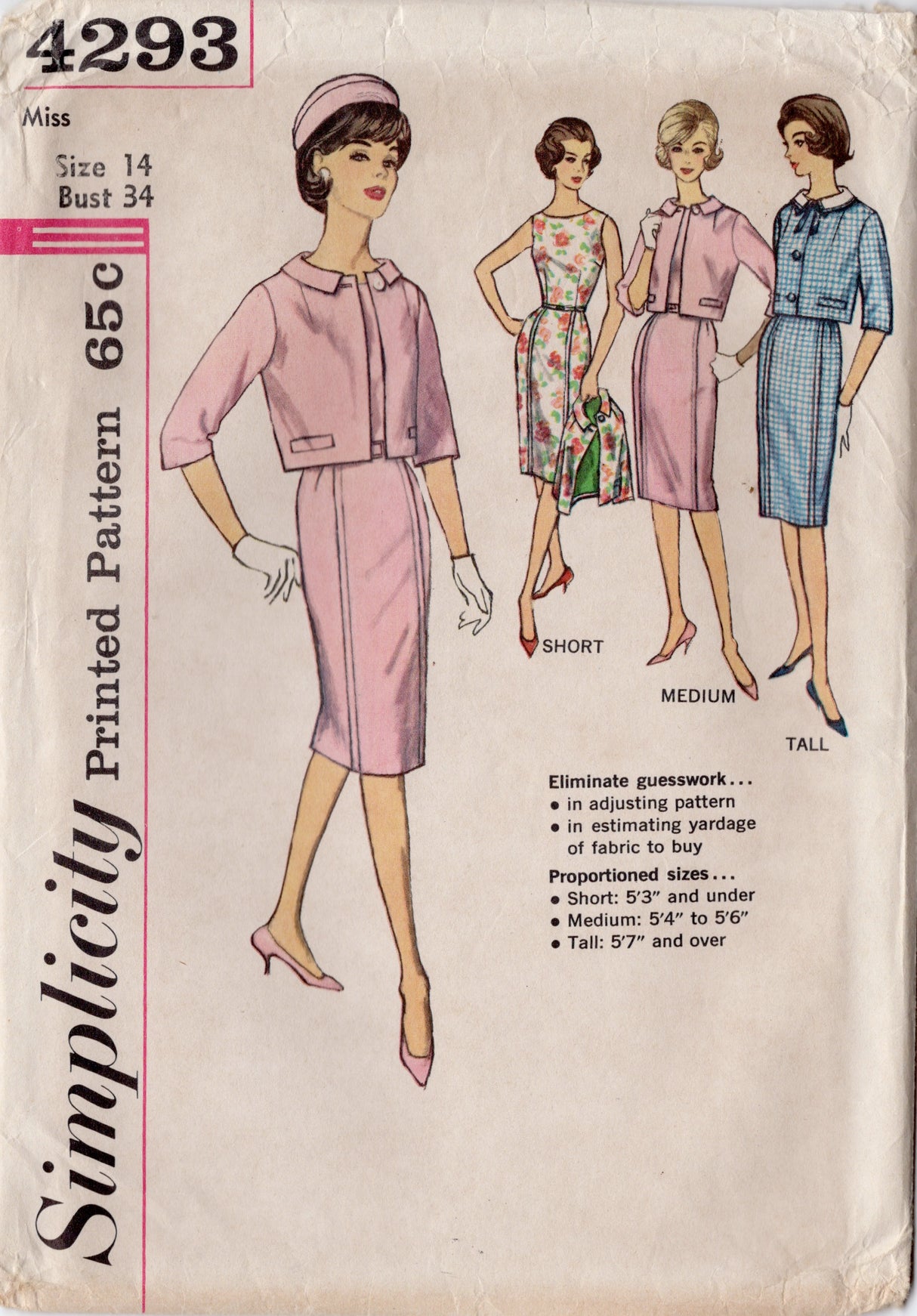 1960's Simplicity Proportioned Sheath Dress and Jacket Pattern - Bust 34" - No. 4293