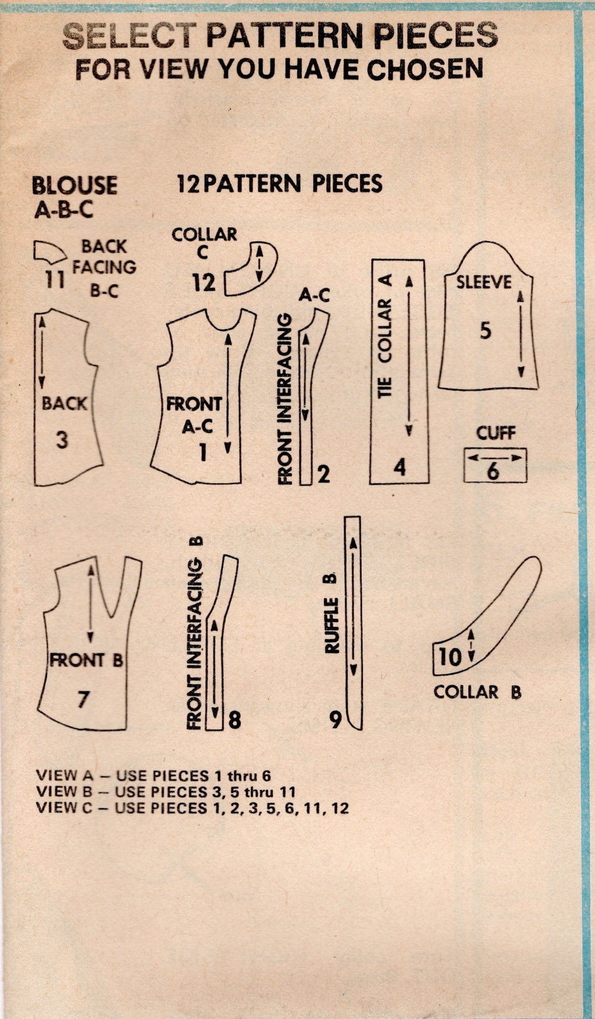 1970's McCall's Button Up Blouse Pattern with Large Collar - Bust 32.5" - No. 4609