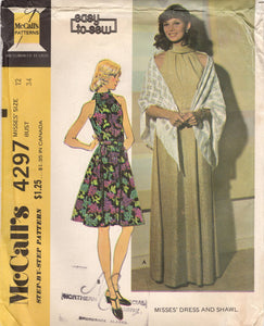 1970's McCall's Maxi or Midi Dress Pattern with Mandarin Collar - Bust 34" - No. 4297