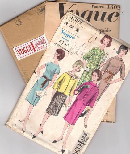 1960's Vogue Princess Line Bodice Day Dress and Raglan Sleeve Bolero Jacket Pattern - Bust 34