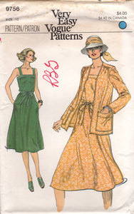 1970’s Vogue Summer Dress and Jacket Pattern - Bust 32.5” - No. 9756