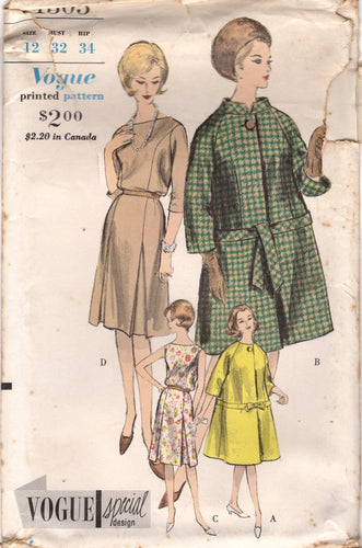 1960’s Vogue One Piece Princess Lines Dress and Bell Shaped Coat Pattern - Bust 32” - No. 4305