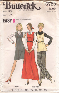 1970's Butterick Princess Seam Jumper Dress and Straight Leg Pants Pattern - Bust 37