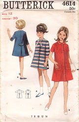 1960's Butterick Child's Coat Dress Pattern with Patch Pockets - Chest 30" - No. 4614