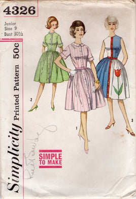 1960's Simplicity One Piece Dress Pattern with Color Block optional - Bust 30.5