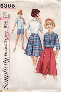 1960's Simplicity Wrap Skirt, Button Up Blouse and Shorts - Bust 40" - No. 5395