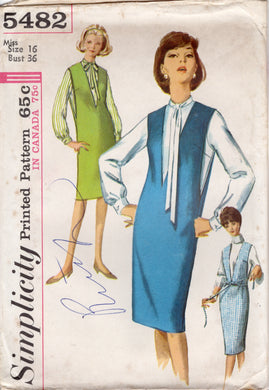 1960's Simplicity One Piece Jumper Dress and Blouse Pattern - Bust 36