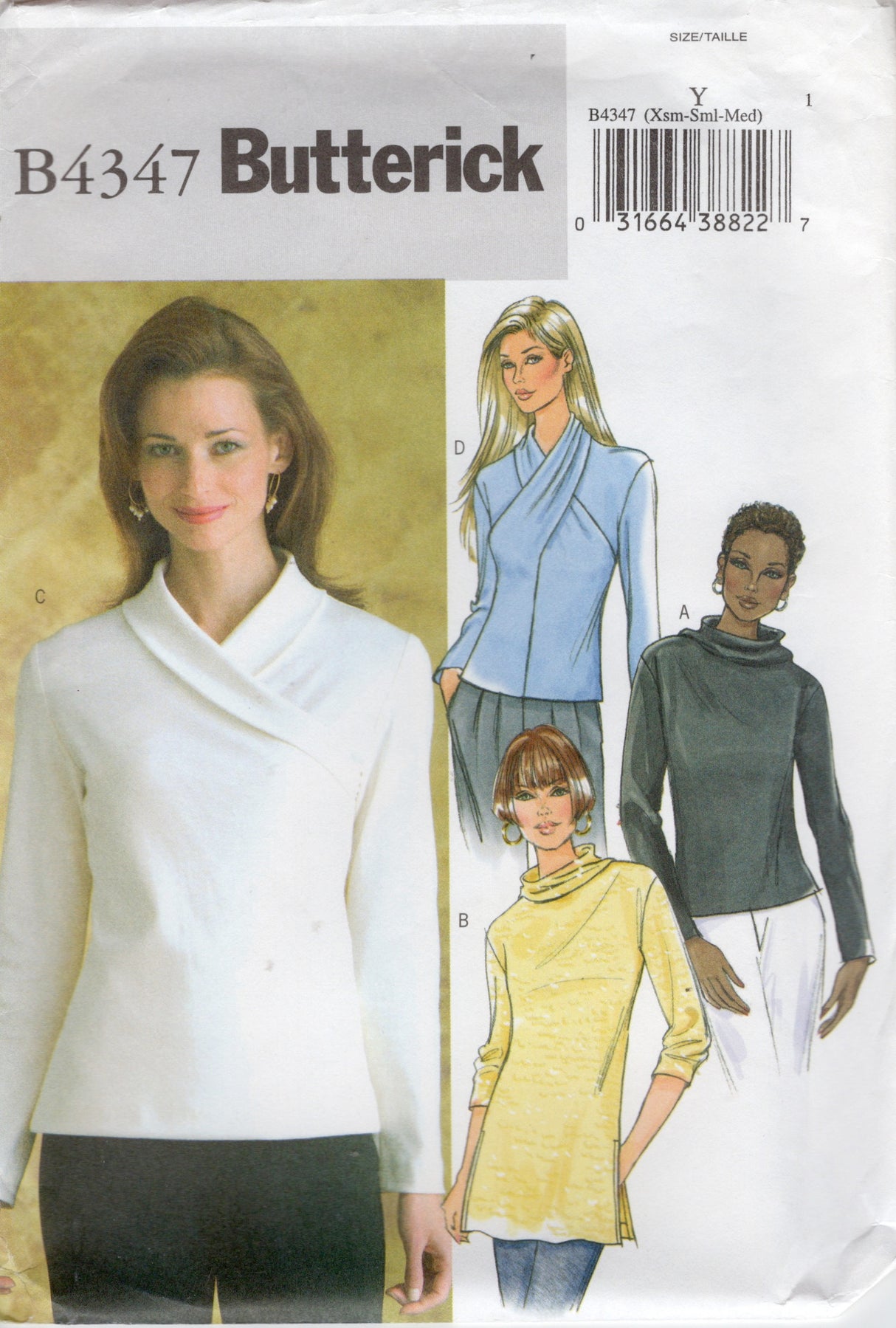 2000's Butterick Surplice or Turtleneck Top Pattern - Bust 29.5-36" - No. 4347