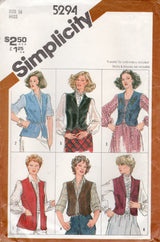 1980's Simplicity Set of Lined and Unlined Vests - Bust 36" - No. 5294