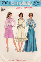 1970's Simplicity Button Up Blouse, Sash and Skirt in Three Lengths - Bust 36" - No. 7001