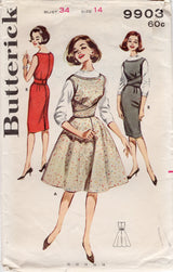 1960's Butterick Fit and Flare or Sheath Dress Pattern with back buckle wrap belt - Bust 34" - No. 9903
