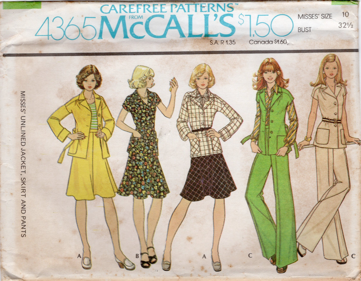 1970's McCall's Unlined Jacket, Skirt and Wide Leg Pants pattern - Bust 32.5" - No. 4365