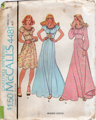 1970's McCall's Maxi or Midi Dress with Fitted Waist and Raglan Sleeves Pattern - Bust 31.5