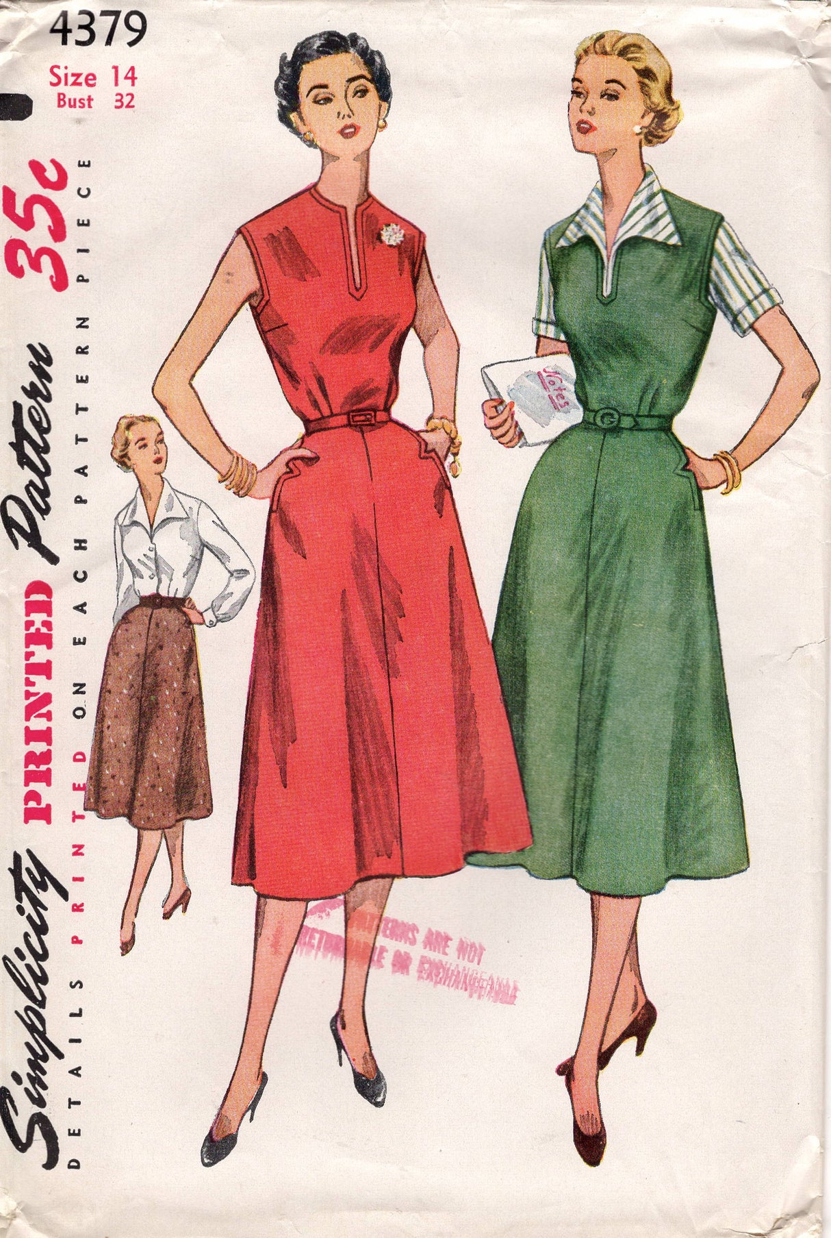 1950's Simplicity One Piece Jumper Dress Pattern and Blouse - Bust 32" - No. 4379