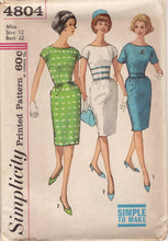 1960's Simplicity Sheath Dress Pattern with Boat Neck and Fitted Waist - Bust 32" - No. 4804