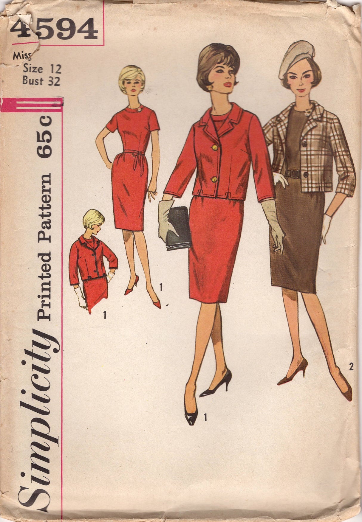 1960's Simplicity Sheath Dress and Boxy Jacket Pattern - Bust 32" - No. 4594