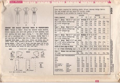 1960's Simplicity Sheath Dress Pattern with Boat Neck and Fitted Waist - Bust 32" - No. 4804