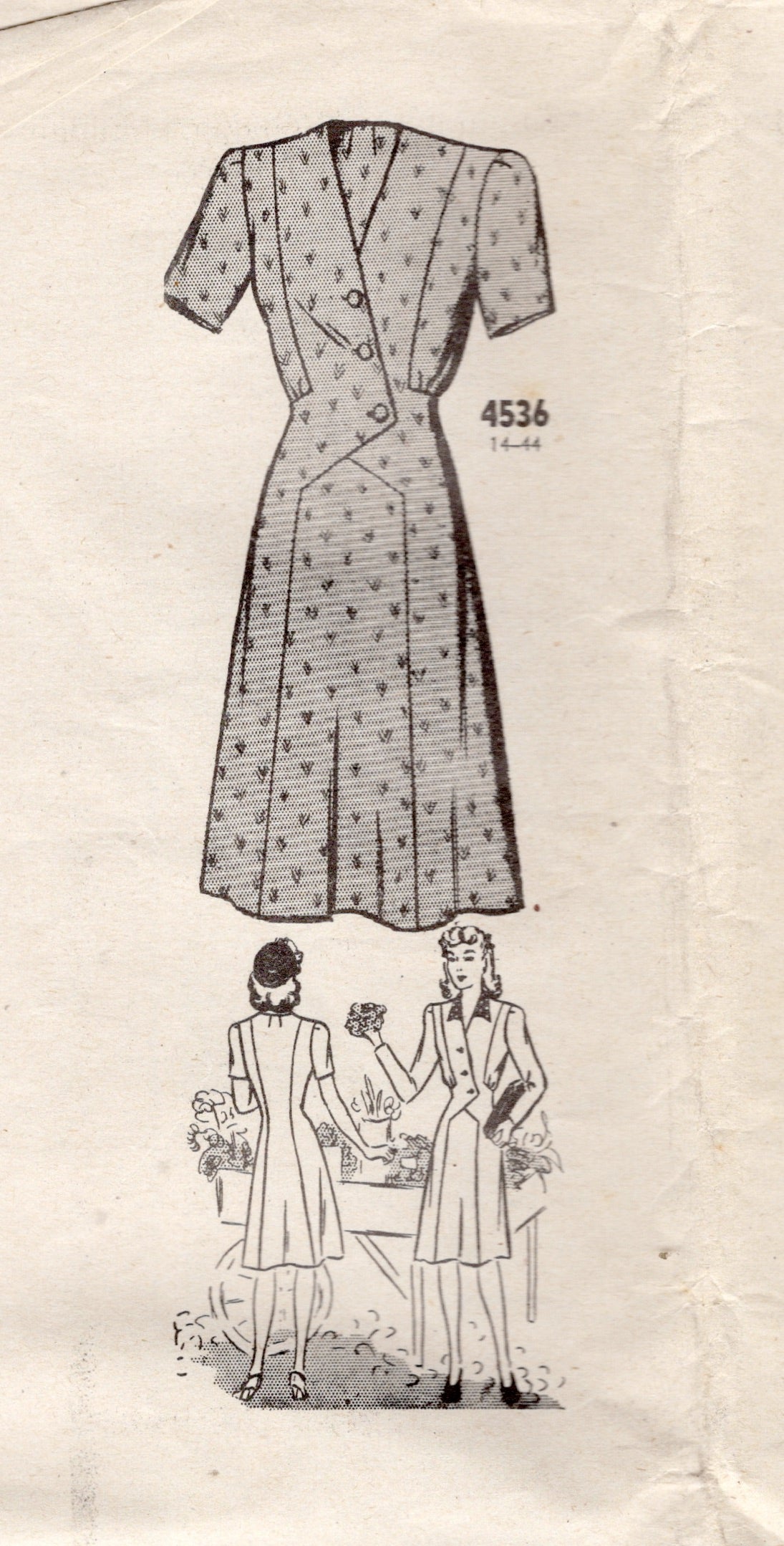 1940's Mail Order One Piece Surplice Dress Pattern - Bust 36" - No. 4536