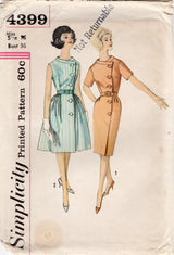 1960's Simplicity Sheath or Fit and Flare Dress pattern with Side Button Closure - Bust 36" - No. 4399