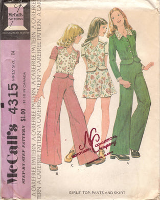 1970's McCall's Child's Fitted Peplum Blouse and Pants or Skirt Pattern - Chest 32