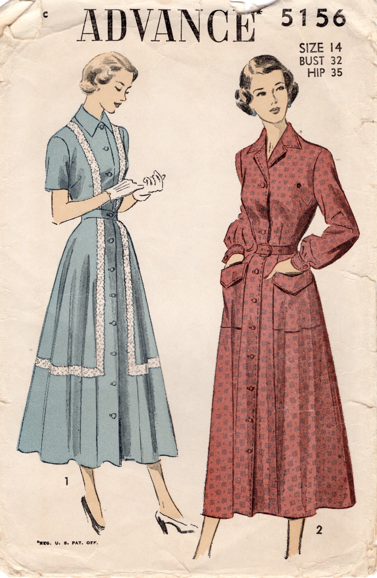 1940's Advance Shirtwaist Dress Pattern - Bust 32" - No. 5156